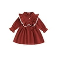 thumbnail image 1 of FEORJGP Little Girl Corduroy Princess Dress 12M 18M 2T 3T 4T 5T Toddler Baby Mock Neck A-Line Dress Ruffled Long Sleeve Casual Dress Bow Decor Party D Comfy Elegant Clothes for Spring Autumn, 1 of 7
