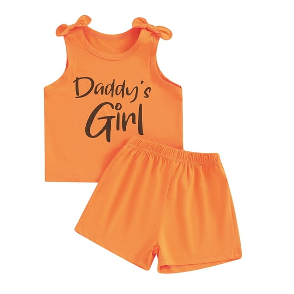FEORJGP Little Girl Summer Clothes 3Y 4Y 5Y 6Y 7Y Kids Sleeveless Vest Round Neck Waistcoat Letter Print Bow Tank Tops with Solid Color Shorts Little Girl Cool Casual Outfit