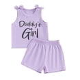 thumbnail image 1 of FEORJGP Little Girl Summer Clothes 3Y 4Y 5Y 6Y 7Y Kids Sleeveless Vest Round Neck Waistcoat Letter Print Bow Tank Tops with Solid Color Shorts Little Girl Cool Casual Outfit, 1 of 9