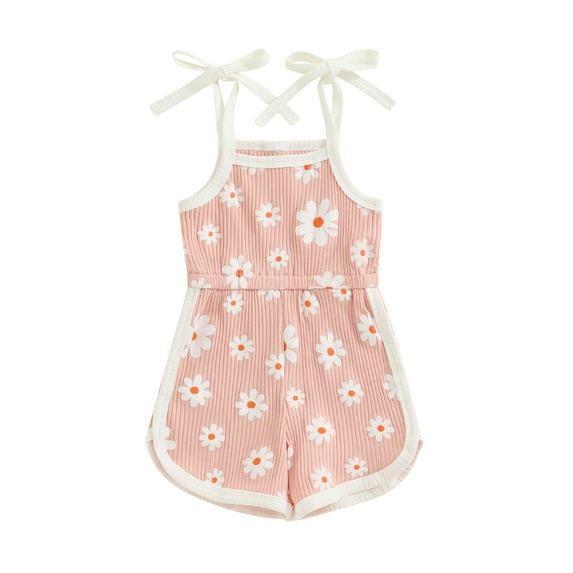 FEORJGP Little Girl Summer One-piece Rompers 6M 12M 18M 2T 3T 4T Toddler Baby Sleeveless Jumpsuits Casual Floral Print Tie Straps Bodysuits Kids Newboal Comfy Cute Daily Clothes for Vacation