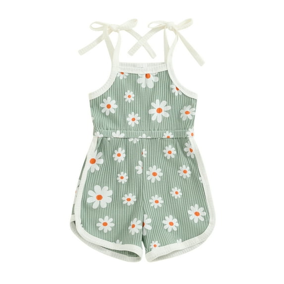 FEORJGP Little Girl Summer One-piece Rompers 6M 12M 18M 2T 3T 4T Toddler Baby Sleeveless Jumpsuits Casual Floral Print Tie Straps Bodysuits Kids Newboal Comfy Cute Daily Clothes for Vacation