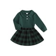 thumbnail image 1 of FEORJGP Little Girls 2-piece Casual Skirt Set 12M 18M 2T 3T 4T 5T Toddler Baby Long Sleeve Shirts Lapel Button Pullovers Solid Tops with Pleated A-linhion Comfy Daily Outfits for Spring Fall, 1 of 7