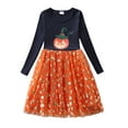 thumbnail image 1 of FEORJGP Little Girls Halloween Dress Toddler Long Sleeve A-line Princess Dress 3T 4T 5T 6T 7T 8T Tween Baby Pumpkin Print Casual Dress Kids Crewneck Tulle Patchwork Dress for Fall Party, 1 of 9