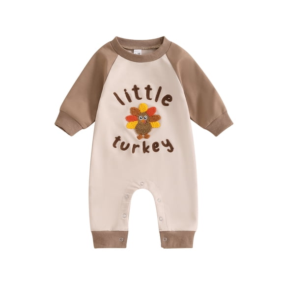 FEORJGP Thanksgiving Toddler Baby Boys Girls One-piece Rompers 0 3M 6M 12M 18M Infant Long Sleeves Jumpsuits Turkey Embroidery Round Neck Bodysuits Fuls Boys Fashion Comfy Cute Daily Clothes