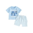 thumbnail image 1 of FEORJGP Toddler Baby Boy Summer 2 Piece Set 6M 12M 18M 2Y 3Y Round Neck T-shirt Short Sleeve Shirt Letter Print Tops + Elastic Waist Checkerboard Shorts Big Brother Little Boys Casual Daily Outfits, 1 of 9