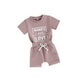 thumbnail image 1 of FEORJGP Toddler Baby Boy Summer Outfits 0-3Y Infant Short Sleeve T-Shirt Crew Neck Shirt Letter Printed Tops + Pocket Drawstring Shorts Set Newborn Loose Casual Daily Clothes, 1 of 9