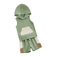 thumbnail image 1 of FEORJGP Toddler Baby Boy Summer Outfits 0-3Y Infant Sleeveless Hoodies Contrast Color Sweatshirt Vest Hooded Tank Tops + Shorts Set Newborn Loose Casual Clothes, 1 of 9