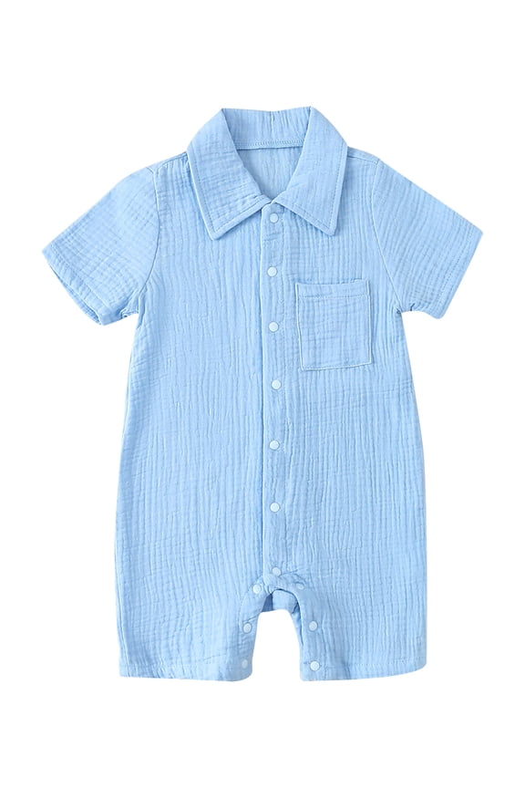Toddler Baby Boys Girls Summer Jumpsuits 0-2Y Infant Short Sleeve Rompers Lapel Collar Solid Color Bodysuit Button Up Playsuit Newborn Simply Casual Daily Clothes