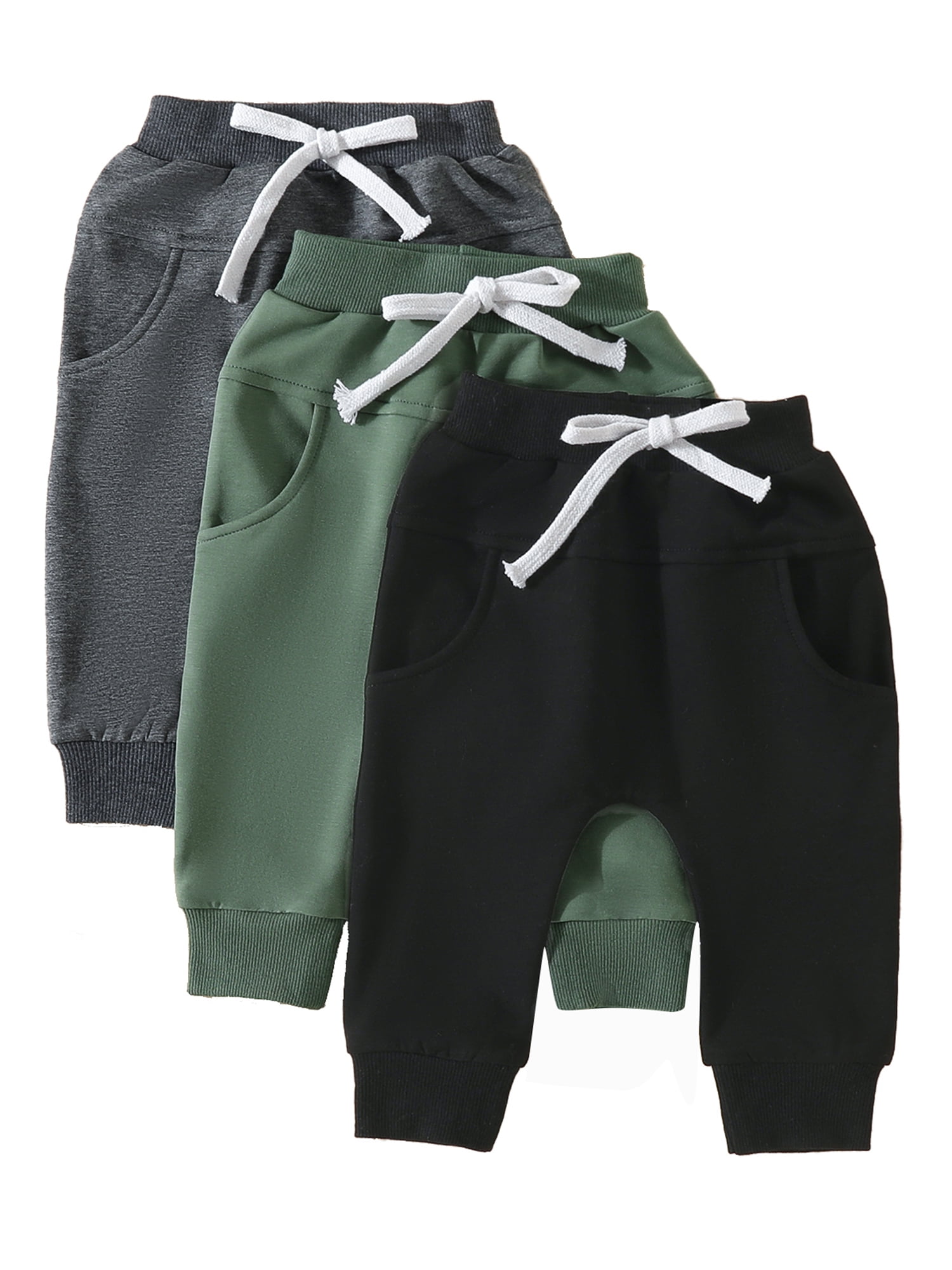 FEORJGP Toddler Baby Boys Long Sweatpants Pack of 3 Solid Color Infant