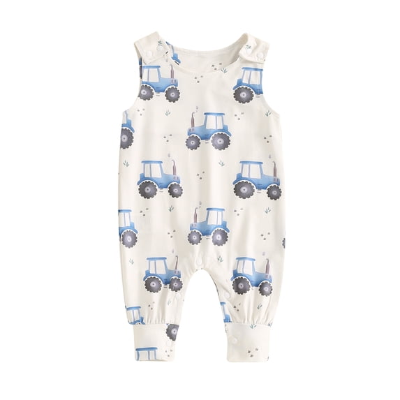 FEORJGP Toddler Baby Boys One-piece Romper 0 3M 6M 12M 18M Infant Sleeveless Tank Overalls Casual Summer Dinosaur/Truck Print Jumpsuits Crew Neck Bodyoy Fashion Casual Cute Clothes for Daily