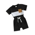 thumbnail image 1 of FEORJGP Toddler Baby Boys Shorts Set Infant Summer Outfit Short Sleeve T-shirt Contrast Color Shirt Crew Neck Tops with Elastic Waist Drawstring Shorts Kids Casual Daily Clothes, 1 of 9
