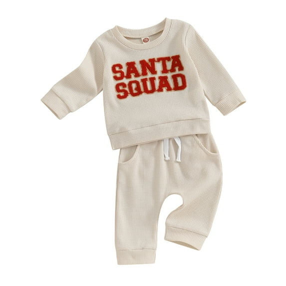 FEORJGP Toddler Baby Christmas Outfit Infant Pants Set Long Sleeve Pullover Crew Neck Jumpers Letters Sweatshirt Tops with Elastic Waist Sweatpants for Girls Boys