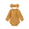 thumbnail image 1 of FEORJGP Toddler Baby Girl 2 Piece Casual Outfits 0 3M 6M 9M 12M 18M Infant One-piece Solid Jumpsuits Round Neck Bodysuits Long Sleeve Ribbed Romper Bo Girls Fashion Basic Set for Spring Fall, 1 of 7