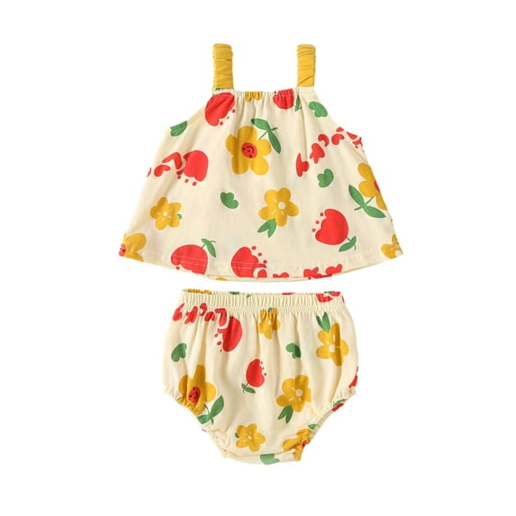 FEORJGP Toddler Baby Girl 2Pcs Summer Outfits 0-2Y Infant Sleeveless Camisole Floral Print Vest A-line Tank Tops + PP Shorts Set Newborn Cute Cartoon Clothes Daily Casual