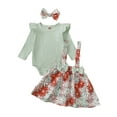 thumbnail image 1 of FEORJGP Toddler Baby Girl 3Pcs Outfits 0 3M 6M 12M 18M Infant Solid Crew Neck Jumpsuits Ribbed Long Sleeve Rompers Floral/Strawberry Print Suspender S Casual Cute Clothes Set for Spring Fall, 1 of 6