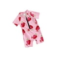thumbnail image 1 of FEORJGP Toddler Baby Girl One-piece Swimsuits 6M 9M 1T 2T 3T Infant Summer Zipper Swimwear Short Sleeves Jumpsuit Strawberry Print Romper Crew Neck Bodysuit Sweet Cute Bathing Suits Beachwear, 1 of 9