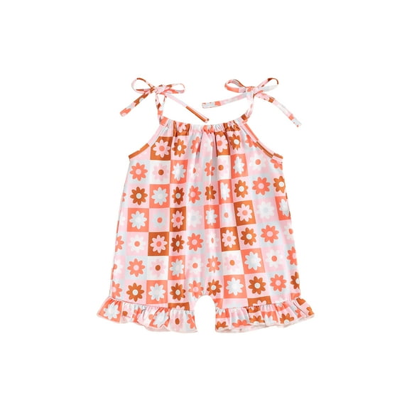 FEORJGP Toddler Baby Girl Sleeveless Jumpsuit 3M 6M 12M 18M 24M Kids One-piece Cami Romper Bandage Straps Floral Print Overalls Infant Newborn Loose Cn Cute Clothes Summer for Daily Vacation