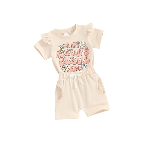 FEORJGP Toddler Baby Girl Summer Outfits 0-3Y Infant Short Sleeve T-shirt Crew Neck Shirt Daisy Letter Print Tops + Shorts Set Little Girl Loose Casual Daily 2Pcs Clothes