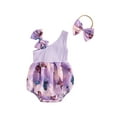 thumbnail image 1 of FEORJGP Toddler Baby Girl Two Piece One Shoulder Rompers 0 3M 6M 12M 18M Infant Sleeveless Jumpsuits Flower Print Slash Neck Ribbed Bodysuits Bow Headband Cute Outfits, 1 of 8
