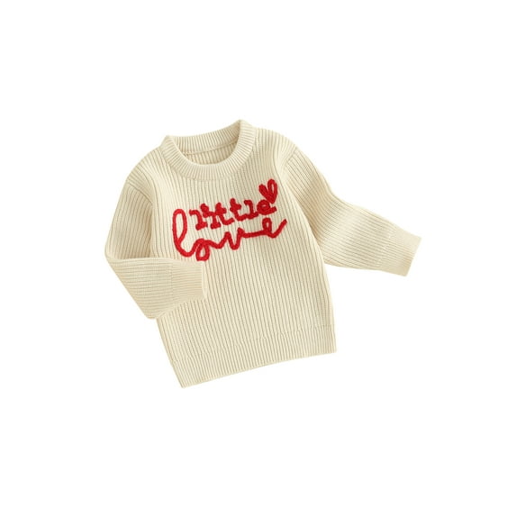 FEORJGP Toddler Baby Girl Valentine's Day Sweater Infant Long Sleeve Knitwear Pullover LetterHeart Embroidery Pattern Jumpers Round Neck Knit Sweatshirt Chunky Cable Tops Loose Casual Clothes