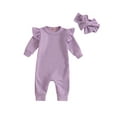 thumbnail image 1 of FEORJGP Toddler Baby Girl Waffle Rompers 0 3M 6M 12M 18M Infant One-piece Jumpsuits Solid Color Ruffled Long Sleeves Bodysuits Round Neck Playsuits Fuute Causal Basic Clothes for Spring Fall, 1 of 7