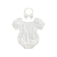 thumbnail image 1 of FEORJGP Toddler Baby Girls Casual One-piece Rompers 0 3M 6M 12M 18M Infant Short Sleeve Jumpsuits Elastic Neckline Plaid Bodysuits with Headband Kids Little Girl Fashion Cute Comfy Clothes for Summer, 1 of 6