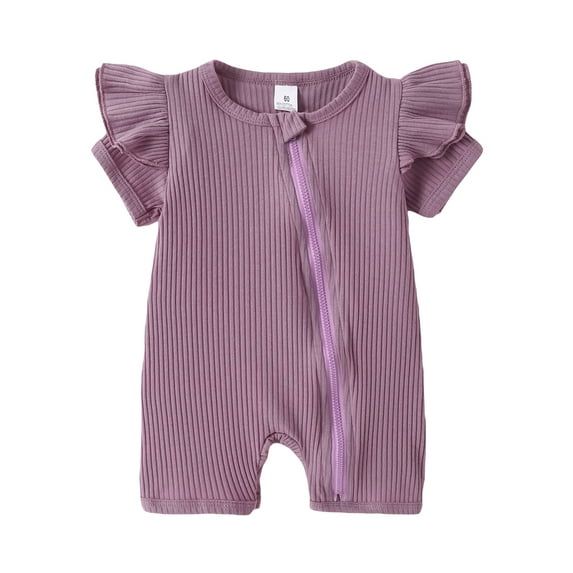 FEORJGP Toddler Baby Girls One-piece Jumpsuit 3M 6M 12M 18M Infant Summer Short Sleeve Romper Casual Solid Color Ribbed Bodysuit Newborn Sweet Soft Comfy Cute Clothes for Daily