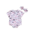 thumbnail image 1 of FEORJGP Toddler Baby Girls One-piece Jumpsuits 0 3M 6M 12M 18M Infant Casual Short Sleeve Rompers Strawberry/Animal Print Bodysuits with Headband Kidsion Cute Casual Summer Clothes for Daily, 1 of 7