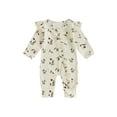 thumbnail image 1 of FEORJGP Toddler Baby Girls One-piece Jumpsuits 0 3M 6M 12M 18M Infant Long Sleeve Rompers Floral Print Ruffles Front Zipper Bodysuits Kids Newborn Fashion Casual Cute Clothes for Daily Spring Fall, 1 of 8