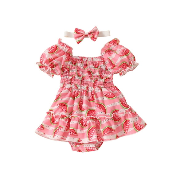 FEORJGP Toddler Baby Girls One-piece Jumpsuits Dress 0 3M 6M 12M 18M Infant Short Sleeve Off Shoulder Rompers Dress Watermelon Print Bodysuits PrincesFashion Summer Casual Clothes for Summer