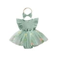 thumbnail image 1 of FEORJGP Toddler Baby Girls Rompers Dress 0-2Y Infant Fly Sleeve Jumpsuit Flower Embroidery Tulle Skirt Hem Bodysuits Crew Neck Summer Clothes with Headband Newborn Princess Dress Casual Cute, 1 of 9