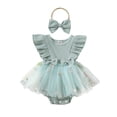 thumbnail image 1 of FEORJGP Toddler Baby Girls Rompers Dress 0-2Y Infant Fly Sleeve Jumpsuit Flower Embroidery Tulle Skirt Hem Bodysuits Crew Neck Summer Clothes with Headband Newborn Princess Dress Casual Cute, 1 of 9