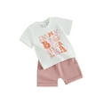 thumbnail image 1 of FEORJGP Toddler Baby Girls Shorts Set 0-3Y Infant Short Sleeve T-shirt Letters Print Crew Neck Shirt Tops with Elastic Waist Shorts Newborn Casual Summer 2-piece Outfit, 1 of 9