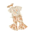 thumbnail image 1 of FEORJGP Toddler Baby Girls Summer Outfit 6M 1T 2T 3T Infant Short Sleeve T-shirt Letters Print Tasseled Shirt Crew Neck Tops with Butterfly Print Flarband Kids Girl Cute Casual Daily Clothes, 1 of 9