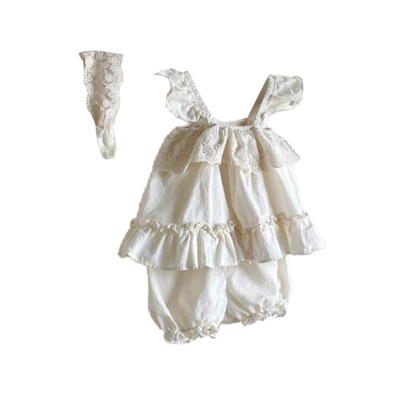 FEORJGP Toddler Baby Girls Summer Outfits Infant 0-3Y Fly Sleeveless Camisole Square Neck Ruffled Cami Tops with Shorts and Heaband Newborn Cute Princess Shorts Set