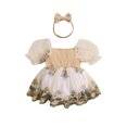 thumbnail image 1 of FEORJGP Toddler Baby Girls Summer Romper Dress 0-2Y Infant Puff Sleeve Jumpsuit Floral Embroidery Rompers Square Neck Bodysuit Dress with Headband Newborn Cute Casual Princess Clothes, 1 of 9
