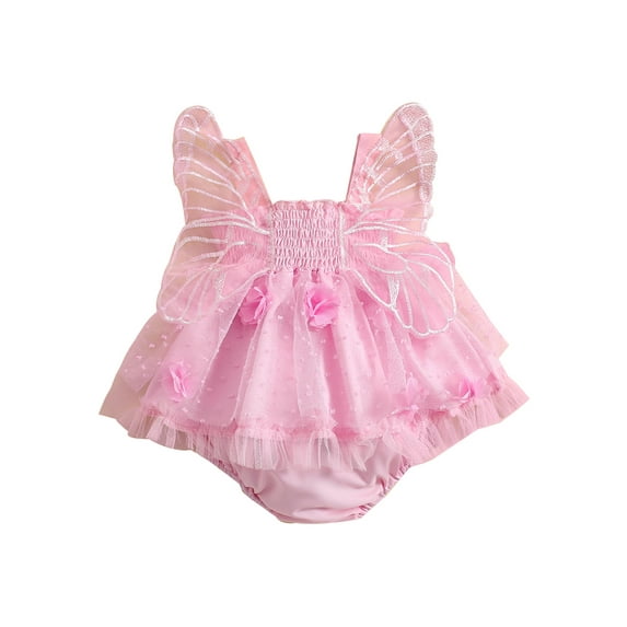 FEORJGP Toddler Baby Girls Summer Romper Dress Newborn 3M 6M 12M 18M Sleeveless Pink Overall Dress Pleated Flower Butterfly Fairy Dress Jumpsuit Tulle Patchwork Bodysuit Infant Cute Princess Clothes