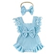 thumbnail image 1 of FEORJGP Toddler Baby Girls Summer Rompers 3M 6M 12M 18M Infant Lace Sleeve Bodysuit Square Neck Ruffle Romper Solid Ribbed Jumpsuit with Headband Newborn Cute Princess Clothing, 1 of 9