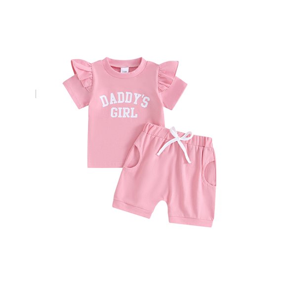 FEORJGP Toddler Baby Girls Summer Shorts Set 6M 1T 2T 3T Infant Short Sleeve T-shirt Crew Neck Shirt Letters Print Tops with Elastic Waist Shorts Loose Casual 2-piece Outfit
