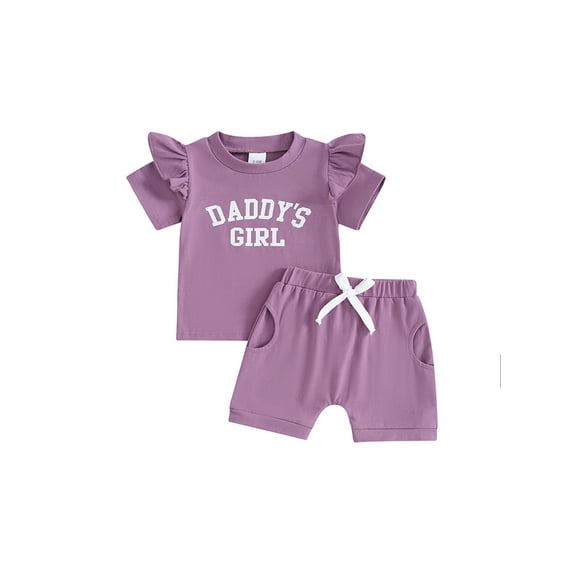 FEORJGP Toddler Baby Girls Summer Shorts Set 6M 1T 2T 3T Infant Short Sleeve T-shirt Crew Neck Shirt Letters Print Tops with Elastic Waist Shorts Loose Casual 2-piece Outfit