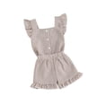 thumbnail image 1 of FEORJGP Toddler Baby Summer 2 Piece Outfit Kids Girls Sleeveless Vest Plaid Ruffle Camisole Button Square Neck Tank Tops and Elastic Shorts Infant Girl Fashion Cute Daily Clothes, 1 of 9