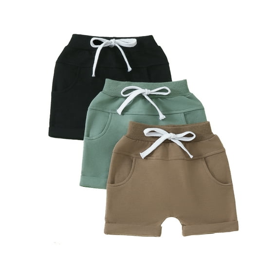FEORJGP Toddler Baby Summer Shorts Infant Boys 3Pcs Elastic Waist Short Solid Color Drawstring Pants Loose Casual Joggers for Newborn Daily Trousers Basic Sweatpants