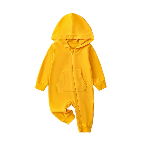 FEORJGP Toddler Baby Sweatshirt Romper Infant Boys Girls Solid Color Hooded Romper Long Sleeve Zipper Hoodie Jumpsuit with Pocket for Newborn Cute Clothes