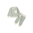 thumbnail image 1 of FEORJGP Toddler Boy Classic Waffle Clothes 3M 6M 12M 18M 2T 3T Infant Long Sleeve Sweatshirts Stripe Print Pocket Pullovers Crew Neck Tops with Sweatp2Pcs Casual Cozy Outfits for Spring Fall, 1 of 8