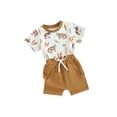 thumbnail image 1 of FEORJGP Toddler Boy Easter Shorts Outfit Infant Baby Short Sleeve T-Shirt Crew Neck Shirt Bunny Carrot Print Tops with Elastic Waist Solid Shorts Litte Casual 2 Pieces Cartoon Set for Summer, 1 of 9