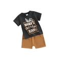 thumbnail image 1 of FEORJGP Toddler Boy Easter Summer Outfit Infant Baby 0-3Y Crew Neck T-Shirt Bunny Ear Short Sleeve Shirt Letter Print Tops with Elastic Waist Solid Cole Boys Newborn Casual Daily Clothes Set, 1 of 9
