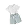 thumbnail image 1 of FEORJGP Toddler Boy Summer Clothes Infant Baby 0-3Y Short Sleeve T-Shirt Solid Color Henley Shirt Button Tops with Elastic Waist Shorts Newborn Loose Casual 2Pcs Daily Outfit, 1 of 9