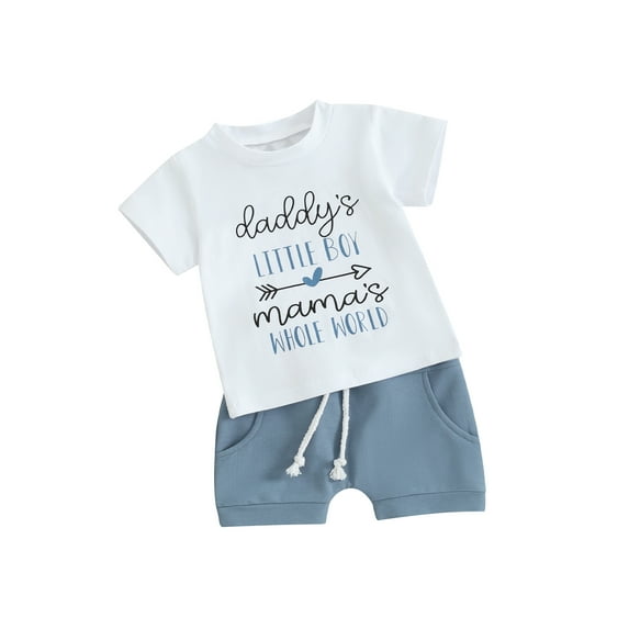 FEORJGP Toddler Boy Summer Shorts 2Pcs Outfit 0-3Y Infant Baby Letter Print T-Shirt Short Sleeve Shirt Crew Neck Tops with Solid Color Shorts Set Newborn Loose Casual Daily Clothes