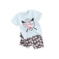 thumbnail image 1 of FEORJGP Toddler Boy Summer Shorts Set 3M 6M 1T 2T 3T Infant Short Sleeve T-Shirt Letter Print Round Neck Shirt Tops with Baseball Pattern Shorts 2Pcs Loose Casual Daily Outfit, 1 of 9