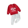 thumbnail image 1 of FEORJGP Toddler Boy Valentine's Day Outfits Infant Baby Long Sleeve Sweatshirt Crew Neck Pullover Letter Print Tops and Drawstring Sweatpants Elastic Pants for Fall Clothes, 1 of 9